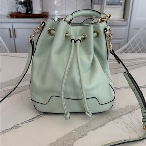 Rebecca Minkoff Pure Leather Women's Mint Green Leather Drawstring Bucket Bag
